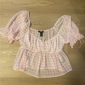 Forever 21 light pink and white checkered sheer top